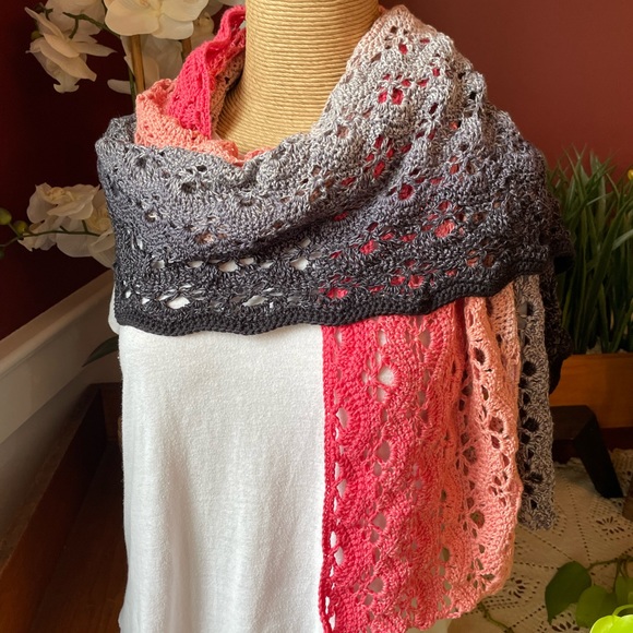Hand Crocheted Gradient Rectangular Shawl - Picture 2 of 8